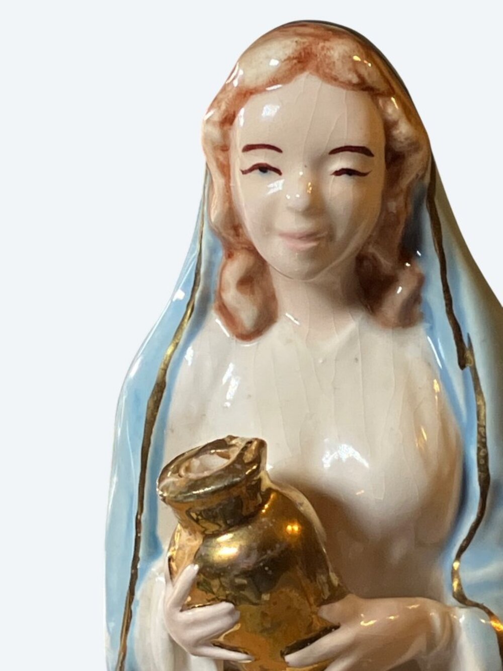 Lady Madonna Ceramic Figurine 9.25" Tall Hand painted Gold Colored Trim - Picture 3 of 13